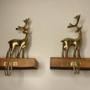 Pair of Brass Reindeer stocking Hangers